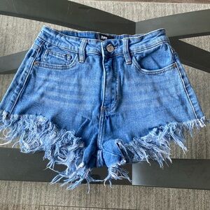 Fringe Hem Denim Shorts